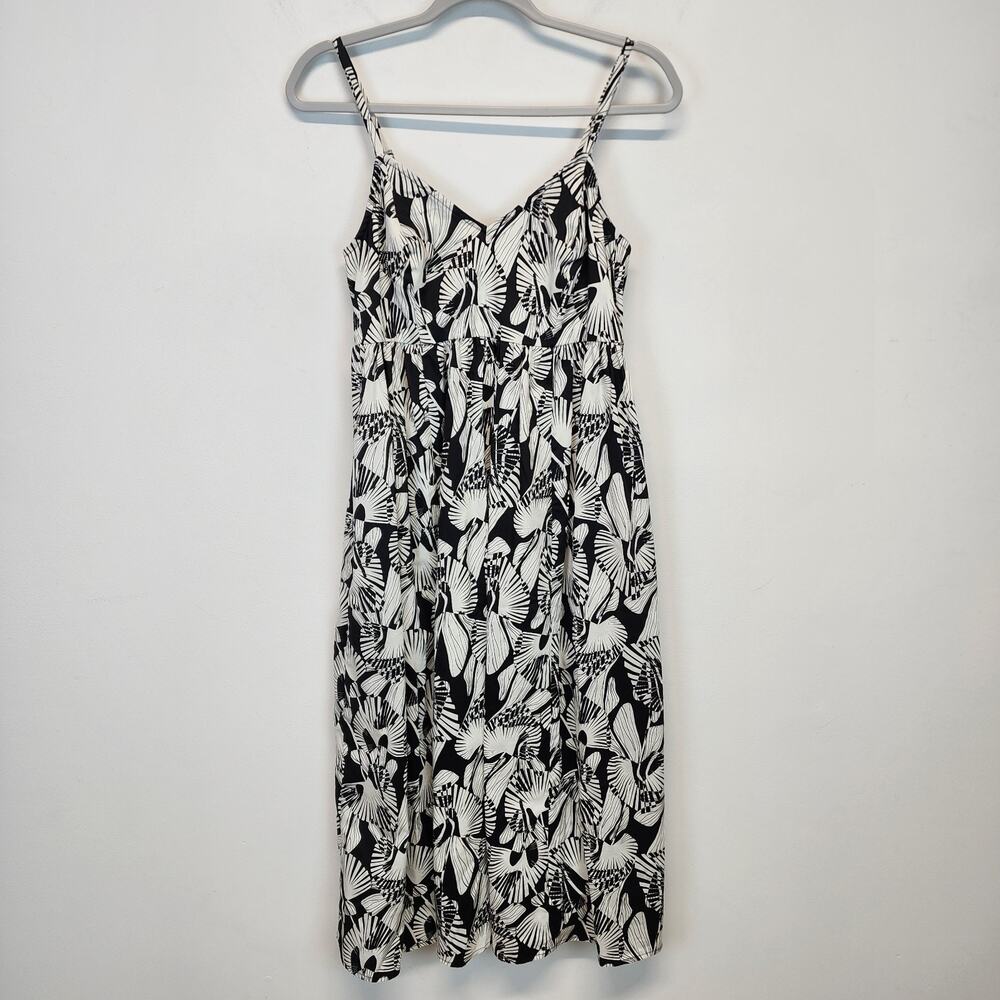 Destination 365 Floral Midi Sundress Size XS Black White Smocked V-neck Tropical